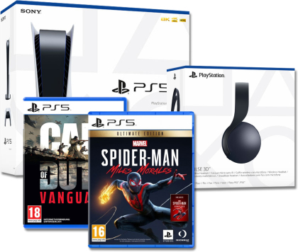 Playstation 5 Bundle 5 - Konsole + Headset Black + COD Vanguard + Spiderman