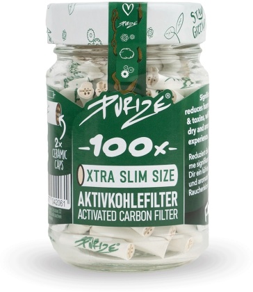 PURIZE® Xtra Slim im Glas WHITE - Aktivkohlefilter 100 Stk.
