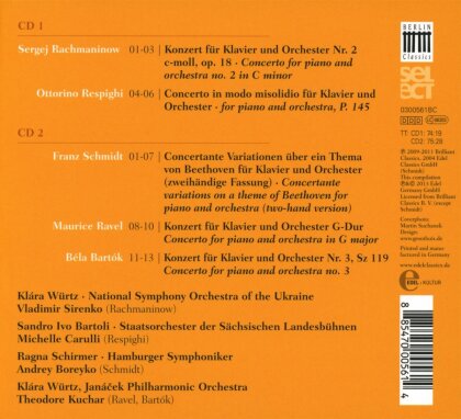 Sergej Rachmaninoff (1873-1943), Ottorino Respighi (1879-1936), Franz Schmidt (1784-1939), Maurice Ravel (1875-1937) & Béla Bartók (1881-1945) - Great Piano Concertos (2 CDs)