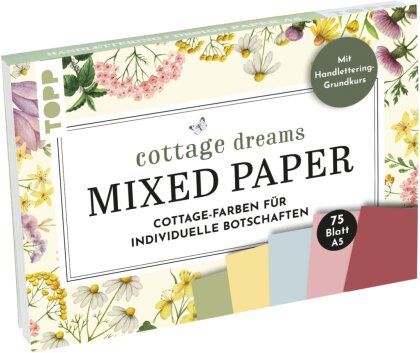 Handlettering Mixed Paper Block Cottage Dreams - Gelb, Grün, Blau, Rosa, Rot - A5