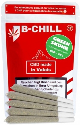 B-Chill 5 Pre-Rolled Joints (Green Skunk 3.5g) - Outdoor (CBD: 18%, THC: 0.7%)