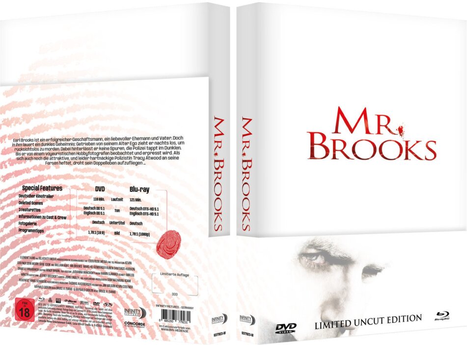 Mr. Brooks - Der Mörder in dir (2007) (Wattiert, Limited Edition, Mediabook, Uncut, Blu-ray + DVD)