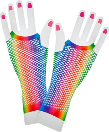 80s Netzhandschuhe lang Regenbogen