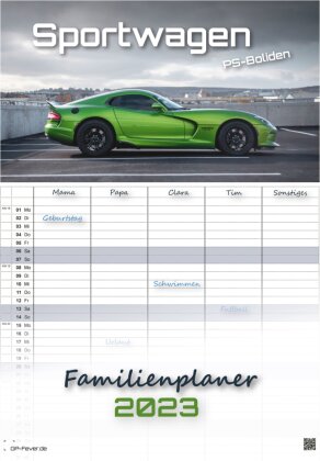Sportwagen - PS-Boliden - 2023 - Auto - Kalender DIN A3 - (Familienplaner)