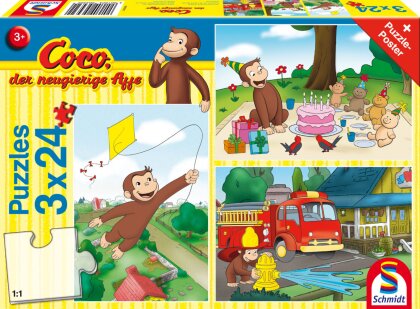 Coco, der neugierige Affe, Spaß mit Coco - 3x24 Teile (Puzzle)