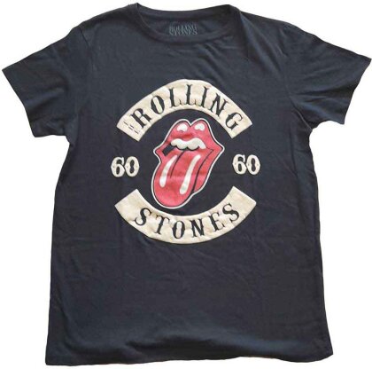 The Rolling Stones Ladies T-Shirt - Sixty Biker Tongue (Suede Flock)