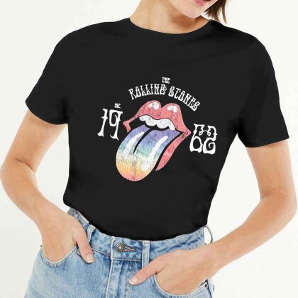 The Rolling Stones Ladies Hi-Build T-Shirt - Sixty Rainbow Tongue '62