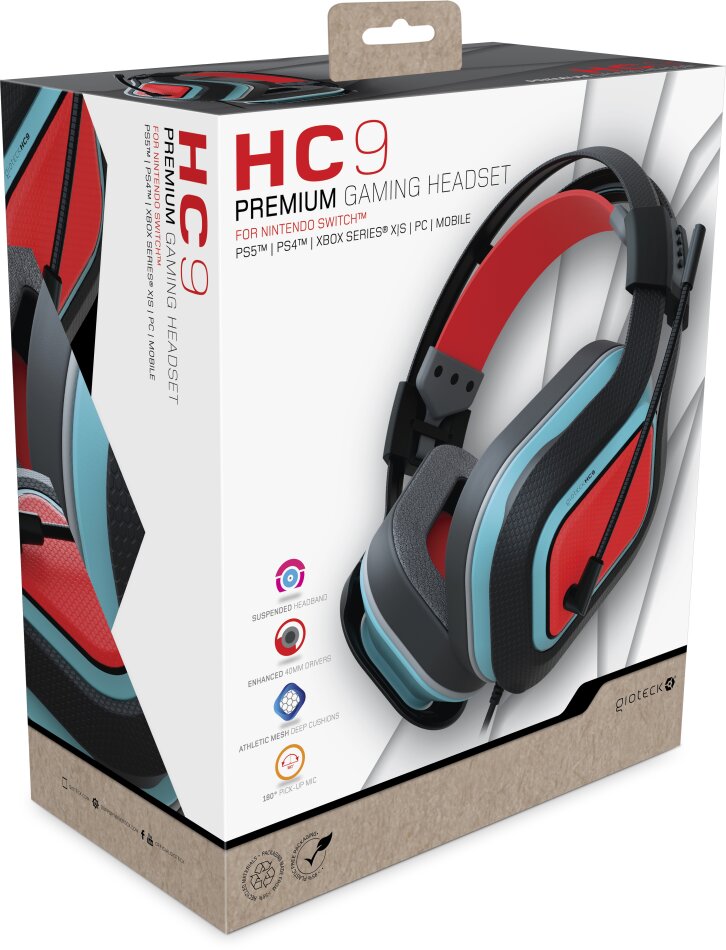 Gioteck - Casque de jeu stéréo filaire HC-9 Bleu et Rouge pour Nintendo Switch/Switch Lite, PC, Xbox, PS5, PS4, Mac et Mobile
