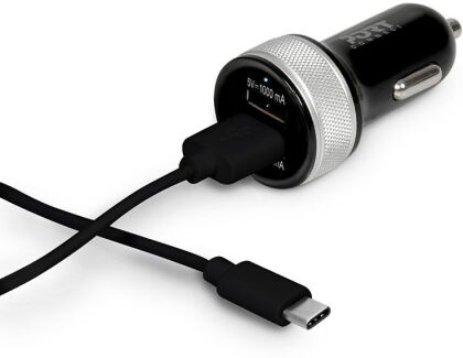Port Designs Car Charger 2x USB + USB Type-C Cable