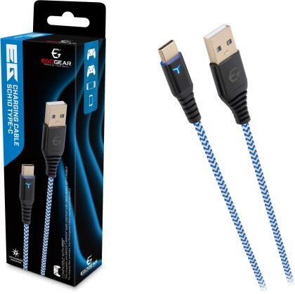 EgoGear - Câble de recharge tressé USB-C de 3m SCH10 Blanc et Bleu pour PS5, Xbox Series X|S, Switch, Switch Lite et Switch OLED