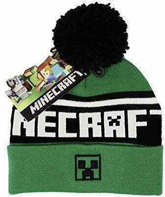 Minecraft - Bonnet à pompon Vert et Noir Logo de Creeper