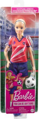 Barbie Fussballspielerin - blond, im roten Trikot,