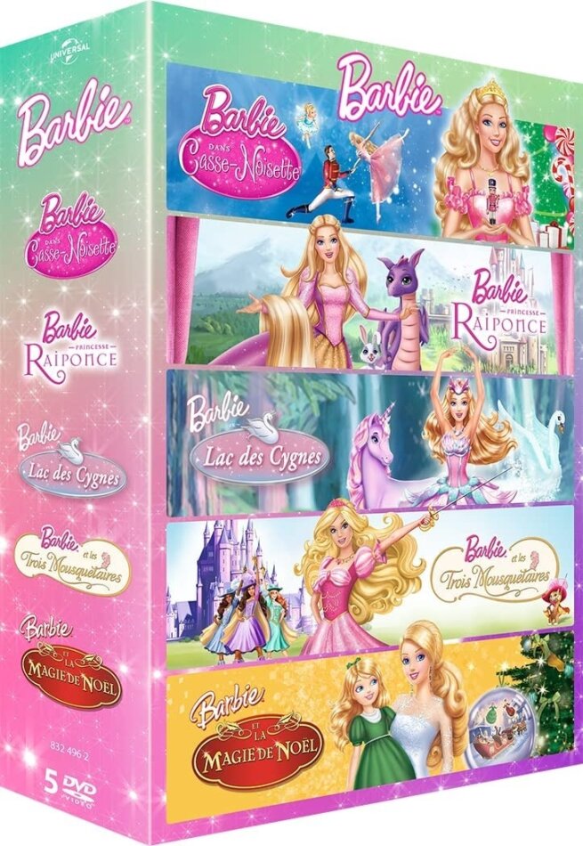 Barbie - Casse-Noisette / Raiponce / Le lac des cygnes / Les trois mousquetaires / La magie de Noël (5 DVD)