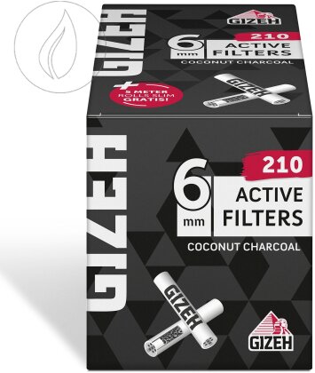 GIZEH Black Active Filter 6mm Box (210 Stk.) + Free Rolls 5m