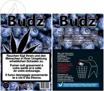 Budz Blueberry (50g) - Outdoor (CBD: 20%, THC: <1%)