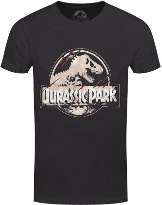 Jurassic Park Scratched Logo Men's Black Acid Wash T-Shirt