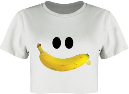 Pop Factory: Banana Smile - Ladies White Boxy Crop Top - Grösse M