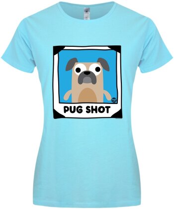 Pop Factory: Pug Shot - Ladies Turquoise T-Shirt