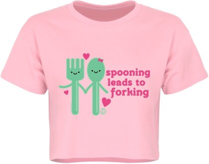 Pop Factory: Spooning Leads To Forking - Ladies Light Pink Crop Top