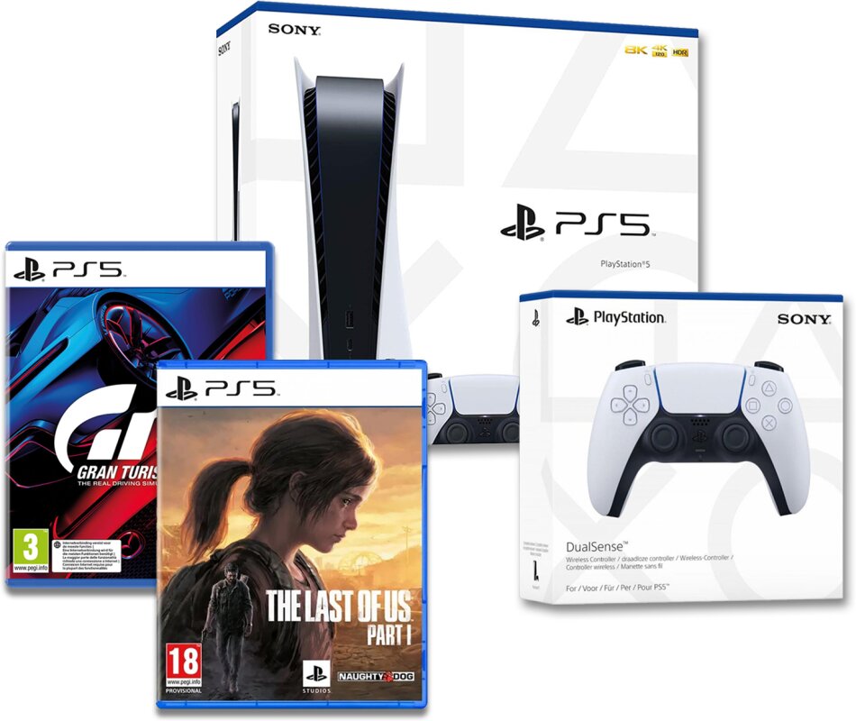Playstation 5 Bundle 17 - (Konsole + 2. Controller + The Last of Us Part 1 + Gran Turismo 7)