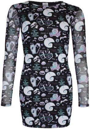 The Nightmare Before Christmas - Glitch All Over Print - Ladies Bodycon Mesh Dress