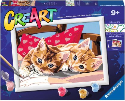CreArt Two Cuddly Cats, d/f/i - Malen nach Zahlen, 18x24 cm,