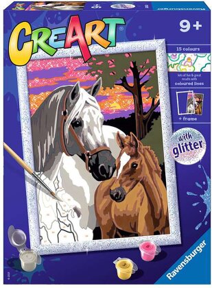 CreArt Sunset Horses, d/f/i - Malen nach Zahlen, 18x24 cm,
