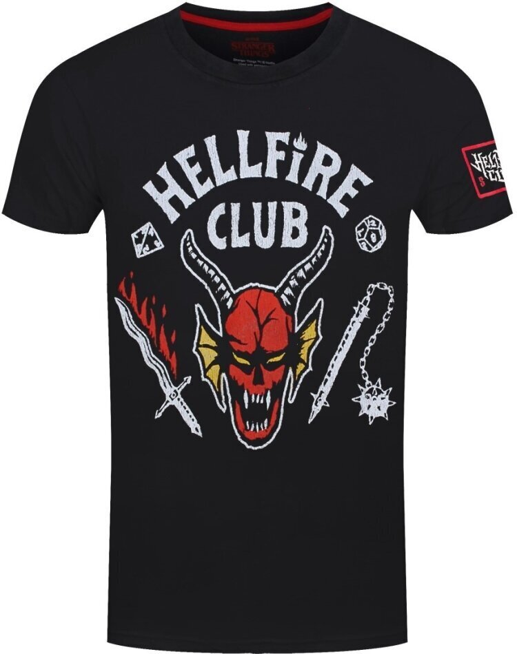 Stranger Things: Hellfire Crest - Black Acid Wash T-Shirt - Grösse M