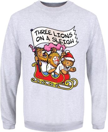 Three Lions On A Sleigh - Men's Grey Football Christmas Jumper