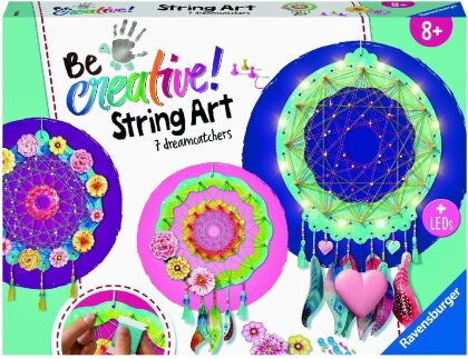 Ravensburger 18235 String Art Maxi:Dreamcatcher, String Art Bastelset für Kinder ab 8 Jahren - Kreative Traumfänger mit LEDs