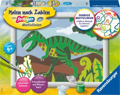Ravensburger Malen nach Zahlen 20293 - Hungriger Dinosaurier - Kinder ab 9 Jahren