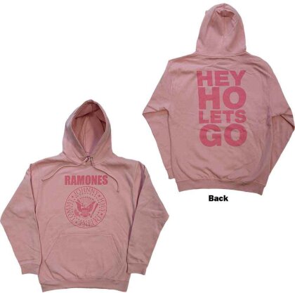 Ramones Unisex Pullover Hoodie - Pink Hey Ho Seal (Back Print)