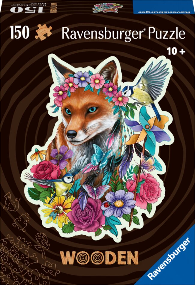 Ravensburger Puzzle 17512 - Bunter Fuchs - 150 Teile Kontur-Holzpuzzle mit stabilen, individuellen Puzzleteilen und 15 kleinen Holzfiguren (Whimsies), für Kinder und Erwachsene ab 10 Jahren