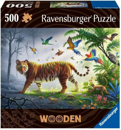 Ravensburger Puzzle 17514 - Tiger im Dschungel - 500 Teile Holzpuzzle mit stabilen, individuellen Puzzleteilen und kleinen Holzfiguren (Whimsies), für Kinder und Erwachsene ab 14 Jahren