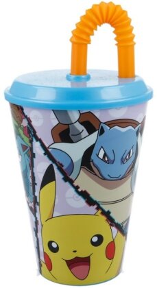 Pokémon - Becher mit Deckel und Strohhalm, 430 ml