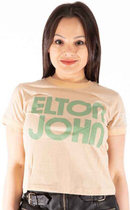 Elton John Ladies Crop Top - Retro Text Ringer (Sleeve Print)