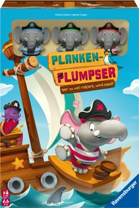 Ravensburger Kinderspiel 22342 - Planken-Plumpser - Wer zu viel riskiert, wird nass!! - Ein Push-Your-Luck Spiel für 2-4 Kinder ab 5 Jahren