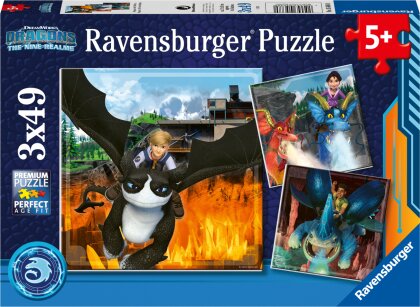Ravensburger Kinderpuzzle 05688 - Dragons: Die 9 Welten - 3x49 Teile Dragons Puzzle für Kinder ab 5 Jahren