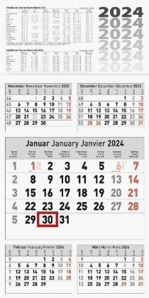 5-Monatskalender, Wandkalender, 2024, einteilig, Fond - grau