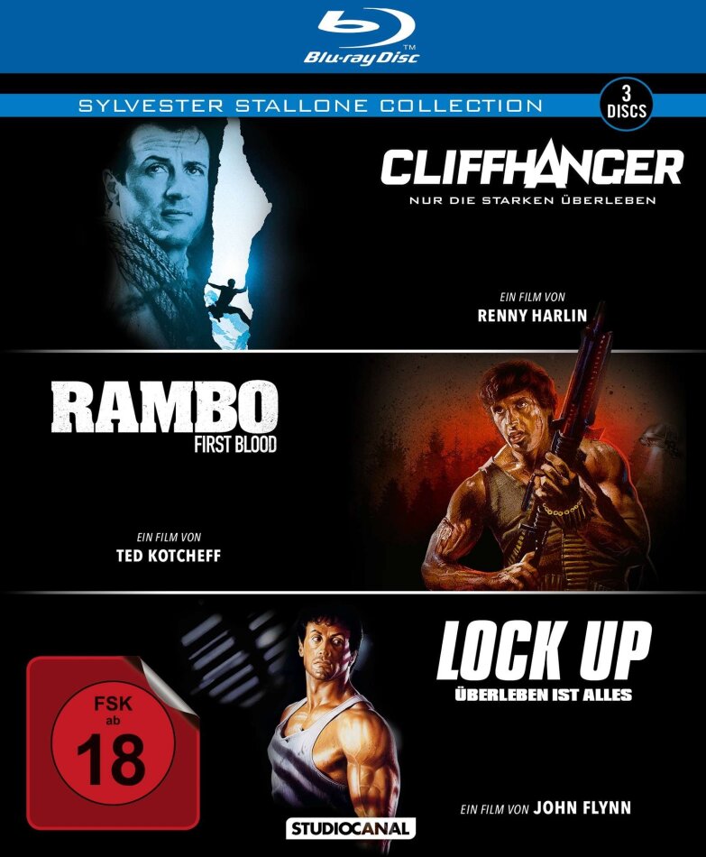 Sylvester Stallone Collection - Cliffhanger / Rambo - First Blood / Lock up (Uncut, 3 Blu-rays)