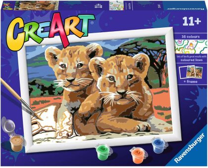 CreArt Little Lion Cubs - Malen nach Zahlen, 24x18 cm,