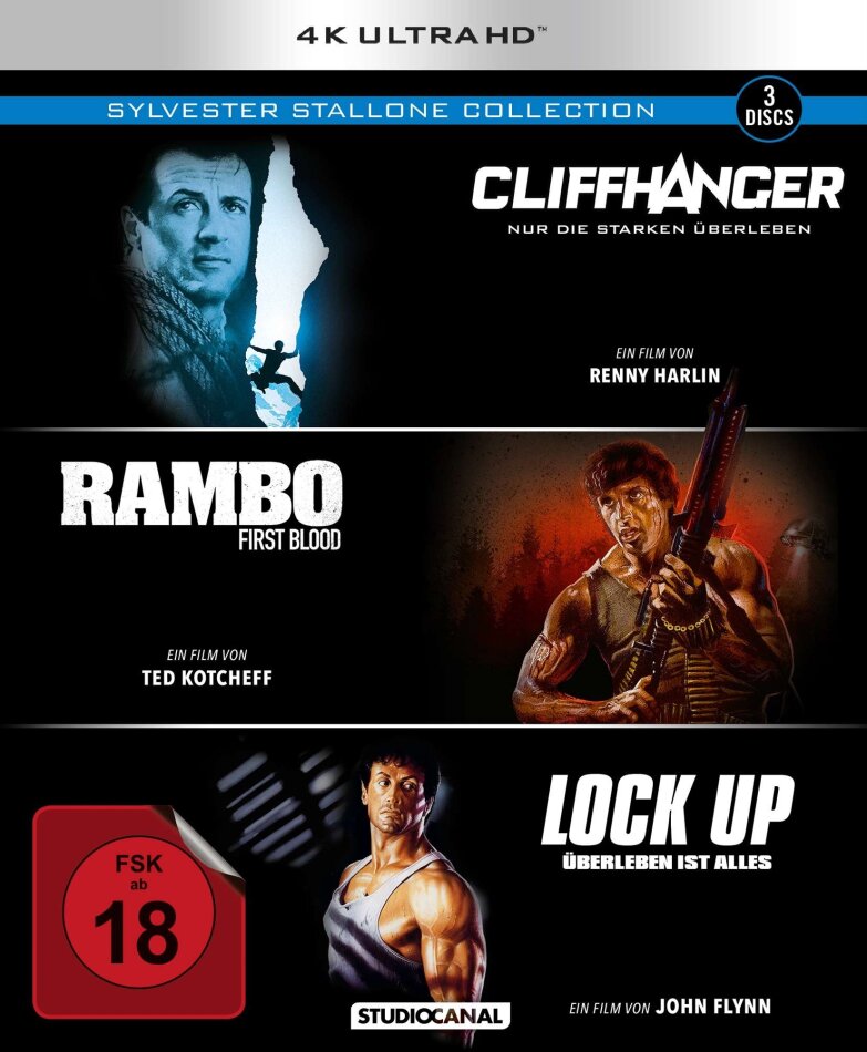 Sylvester Stallone Collection - Cliffhanger / Rambo - First Blood / Lock up (Uncut, 3 4K Ultra HDs)