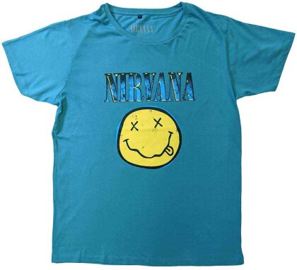Nirvana Unisex T-Shirt - Xerox Happy Face (Turquoise Blue)