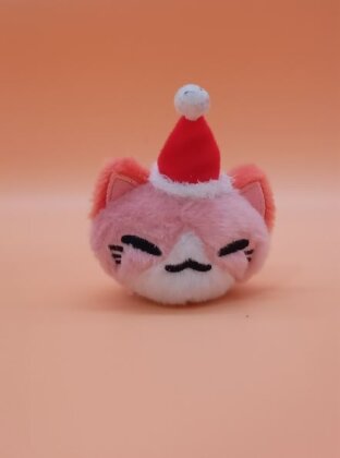 Nemuneko - Bonnet de Noël Blanc & Rose - Coll. Noël - 8 cm
