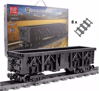 Mould King - Mould King 12003CX - Güterwagen offen für Dampflokomotive inkl. Schienen (608 Teile)