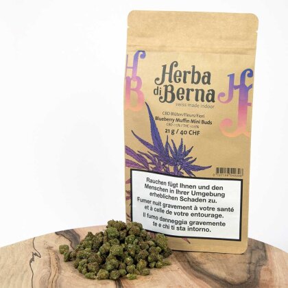 Herba di Berna Muffin al mirtillo Mini Buds (21g) - Indoor (CBD: 15%, THC: 0.6%, CBG: 0.4%)
