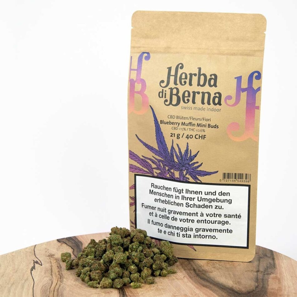 Herba di Berna Blueberry Muffin Mini-Buds (21g) - Indoor (CBD: 15%, THC: 0.6%, CBG: 0.4%)
