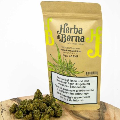 Herba di Berna Mini boccioli di Lemon Haze (21g) - Indoor (CBD: 15%, THC: 0.8%)