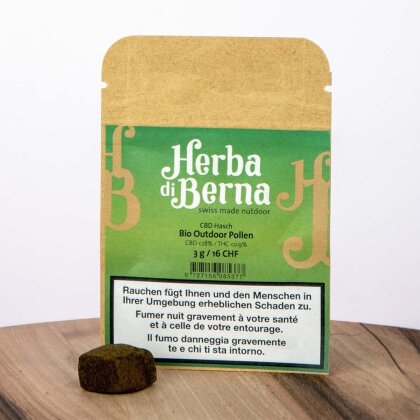 Herba di Berna Hasch CBD BIO Pollen d’extérieur - Outdoor (CBD: 28%, THC: 0.9%, CBG: 1.5%)