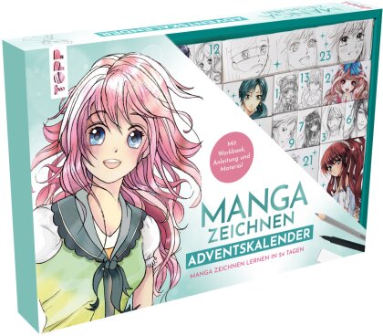 Manga zeichnen Adventskalender - Manga zeichnen lernen in 24 Tagen. Mit Anleitungsbuch, Workbook und Zeichenmaterial